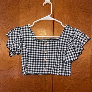 SHEIN Black and White Ruffled Crop Blouse